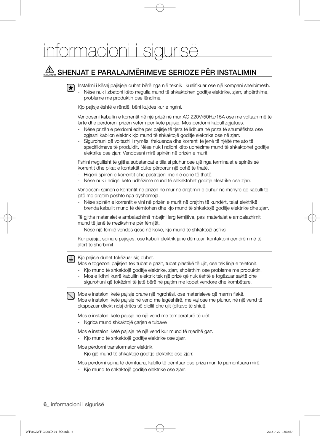 Samsung WF1802WFVS/YLE manual Informacioni i sigurisë 