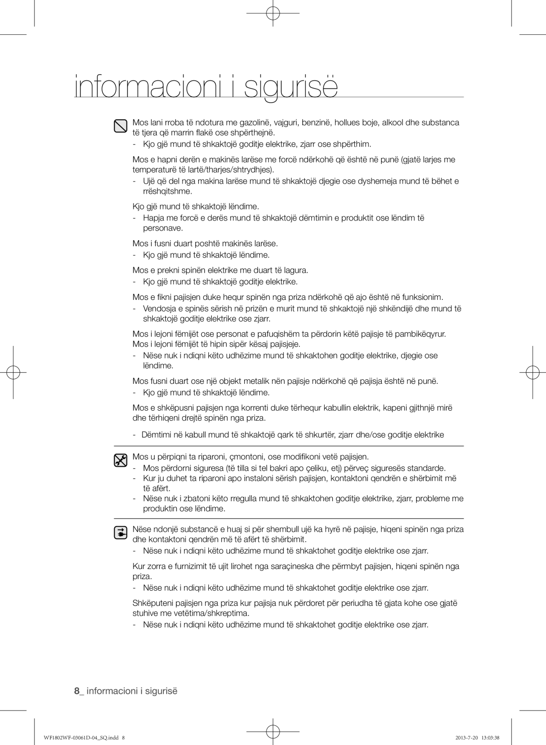 Samsung WF1802WFVS/YLE manual Informacioni i sigurisë 