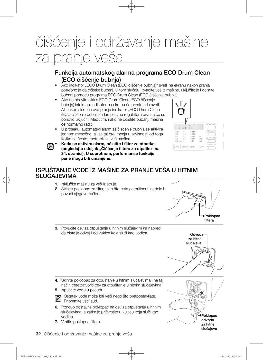 Samsung WF1802WFVS/YLE manual 32 čišćenje i održavanje mašine za pranje veša 