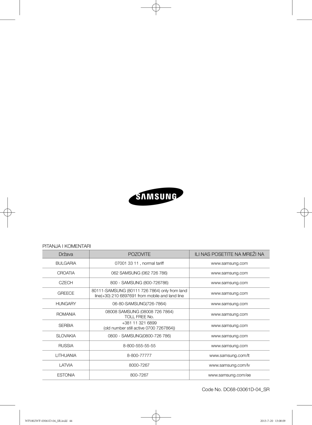 Samsung WF1802WFVS/YLE manual Pitanja I Komentari, Pozovite ILI NAS Posetite NA Mreži NA 