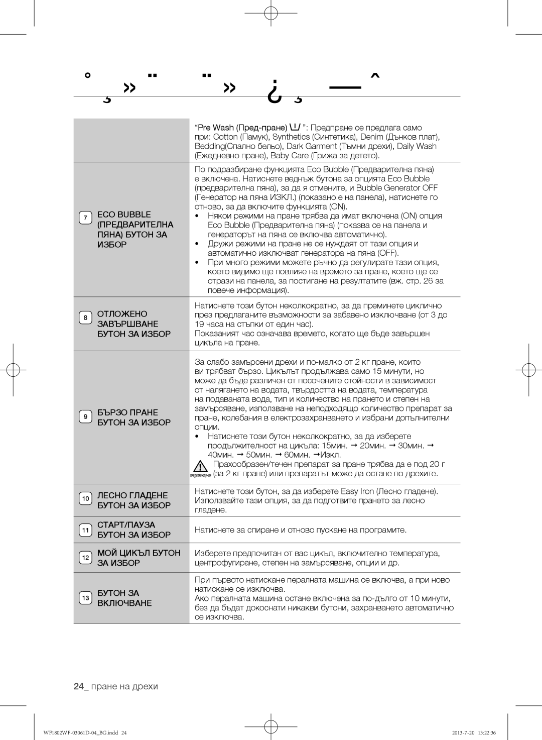 Samsung WF1802WFVS/YLE manual 24 пране на дрехи 