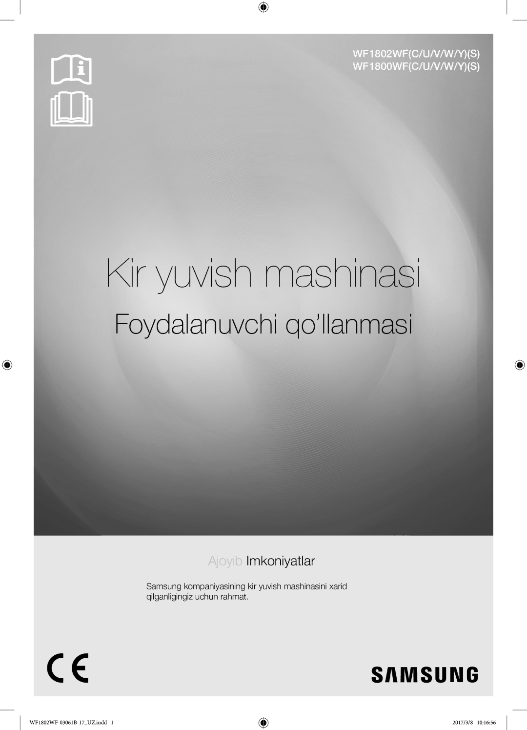 Samsung WF1802WFVS/YLP manual Kir yuvish mashinasi 