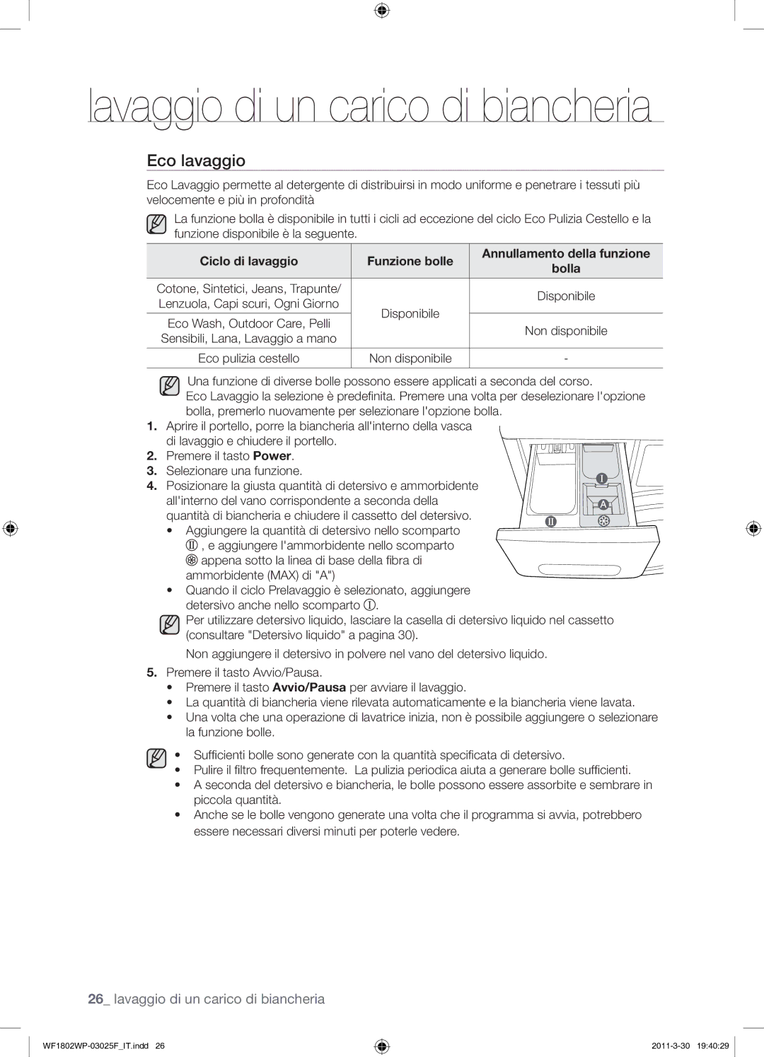 Samsung WF1802WPC/XET manual Eco lavaggio 