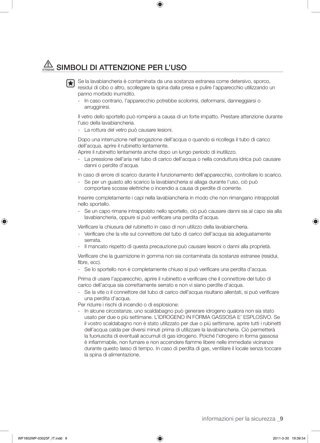 Samsung WF1802WPC/XET manual Attenzione Simboli DI Attenzione PER L’USO 