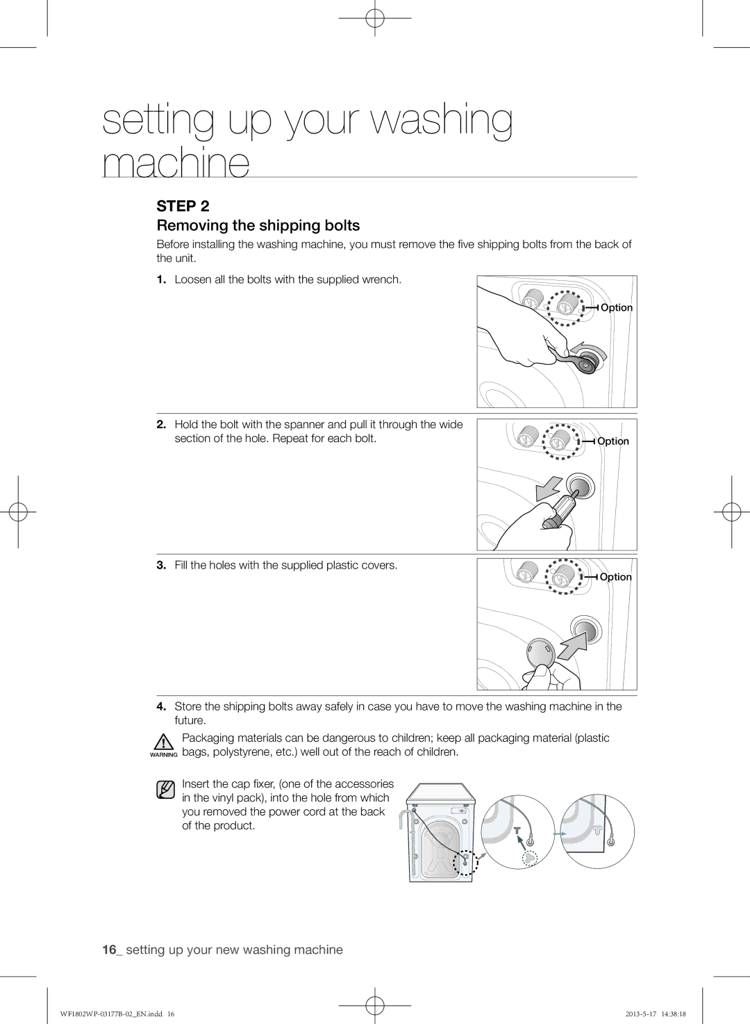 Samsung WF1802WPC/YKJ manual Removing the shipping bolts 