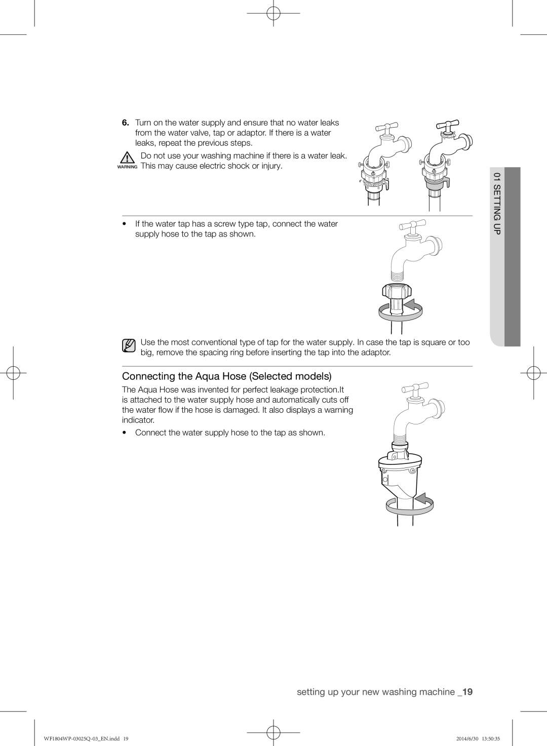 Samsung WF1802WPU/XSG manual Connecting the Aqua Hose Selected models 