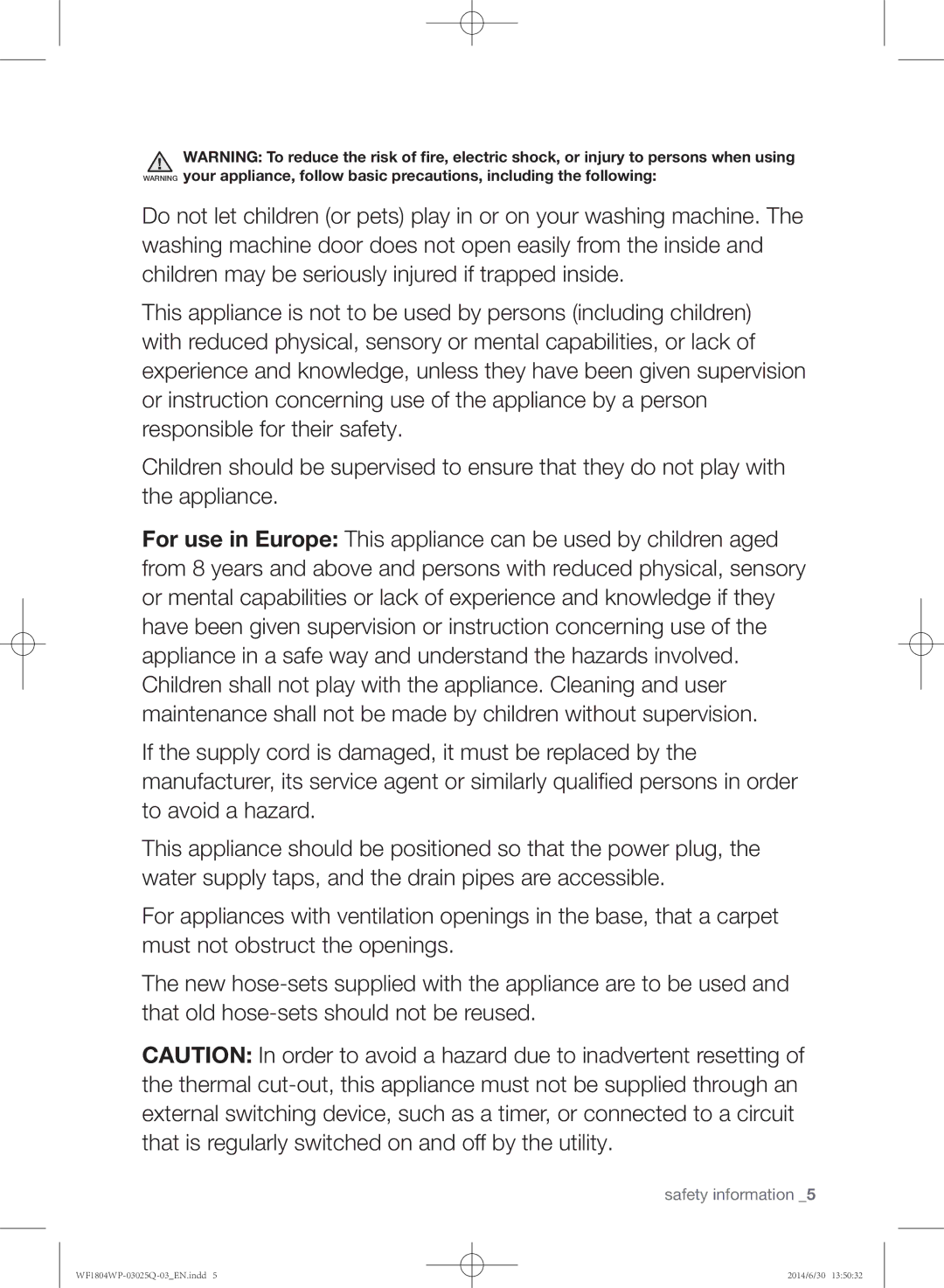 Samsung WF1802WPU/XSG manual Safety information 