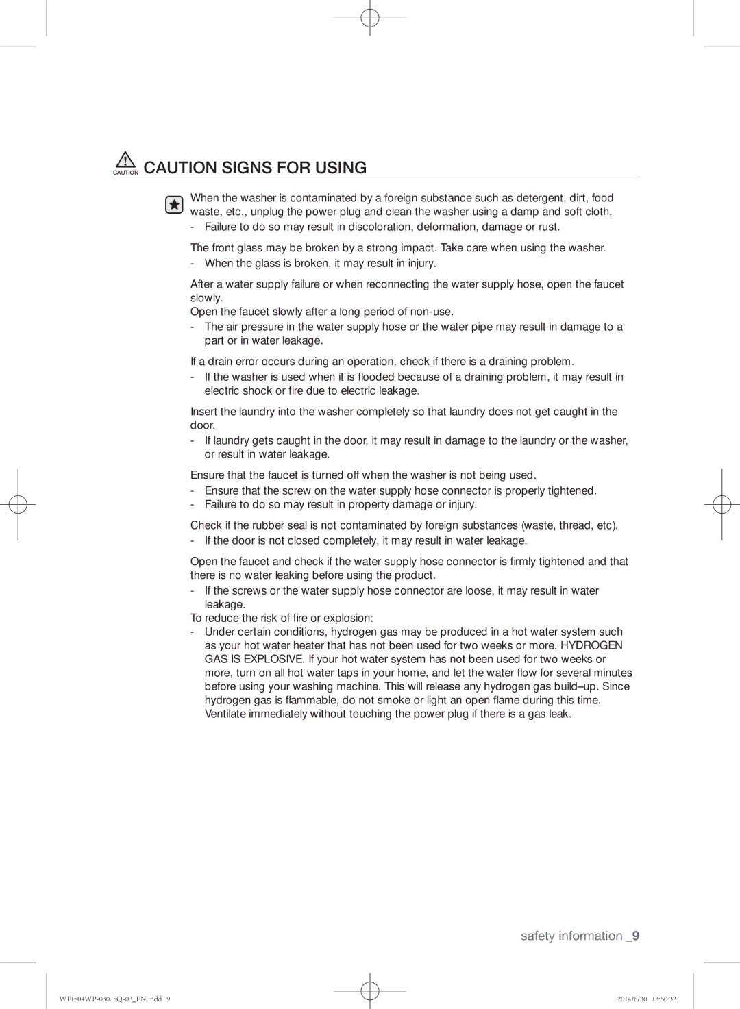 Samsung WF1802WPU/XSG manual Safety information 