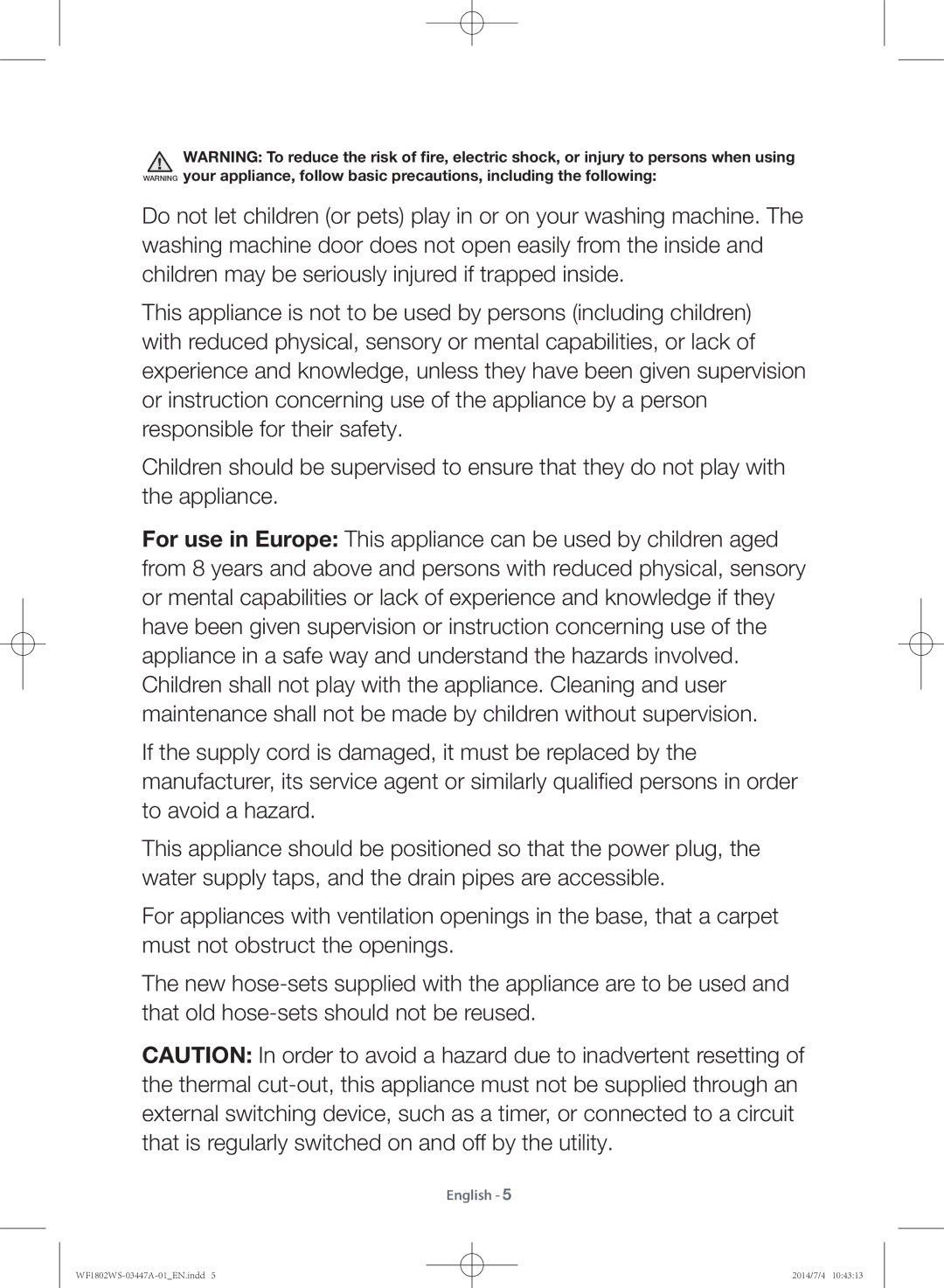 Samsung WF1802WSW/LA manual English 