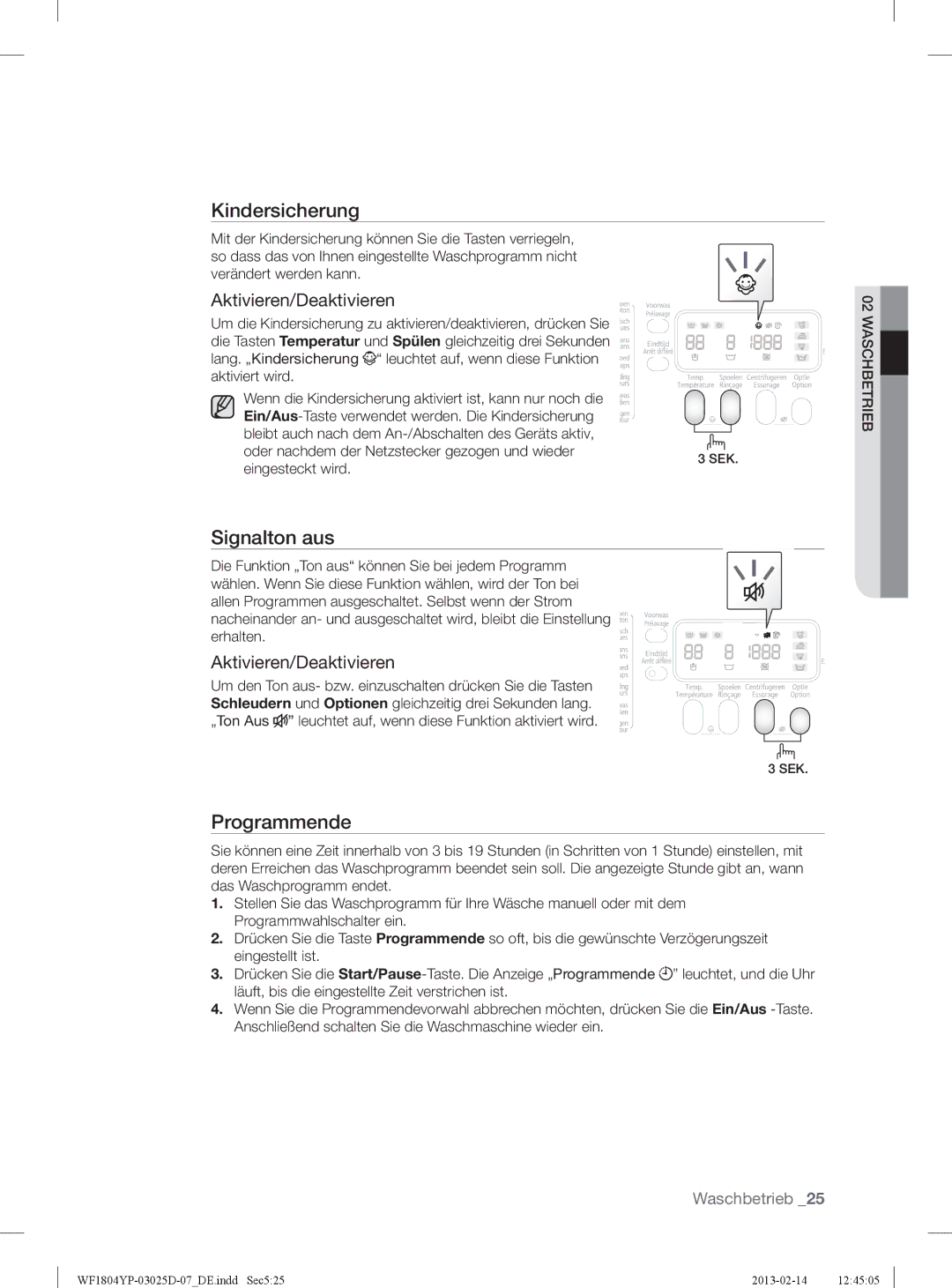 Samsung WF1714YPC2/XEN, WF1814YPC2/XEN manual Signalton aus, Aktivieren/Deaktivieren, Eingesteckt wird 