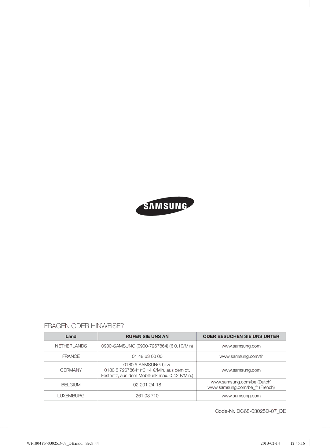 Samsung WF1814YPC2/XEN, WF1714YPC2/XEN manual Fragen Oder HINWEISE? 