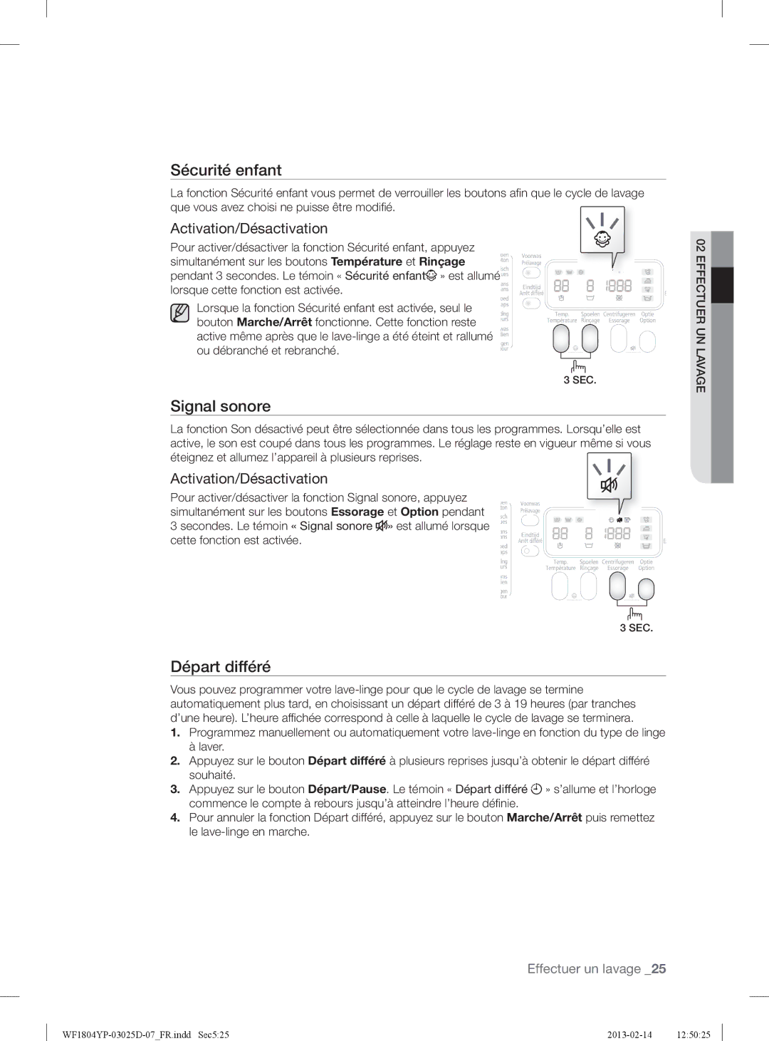 Samsung WF1714YPC2/XEN, WF1814YPC2/XEN manual Signal sonore, Activation/Désactivation 