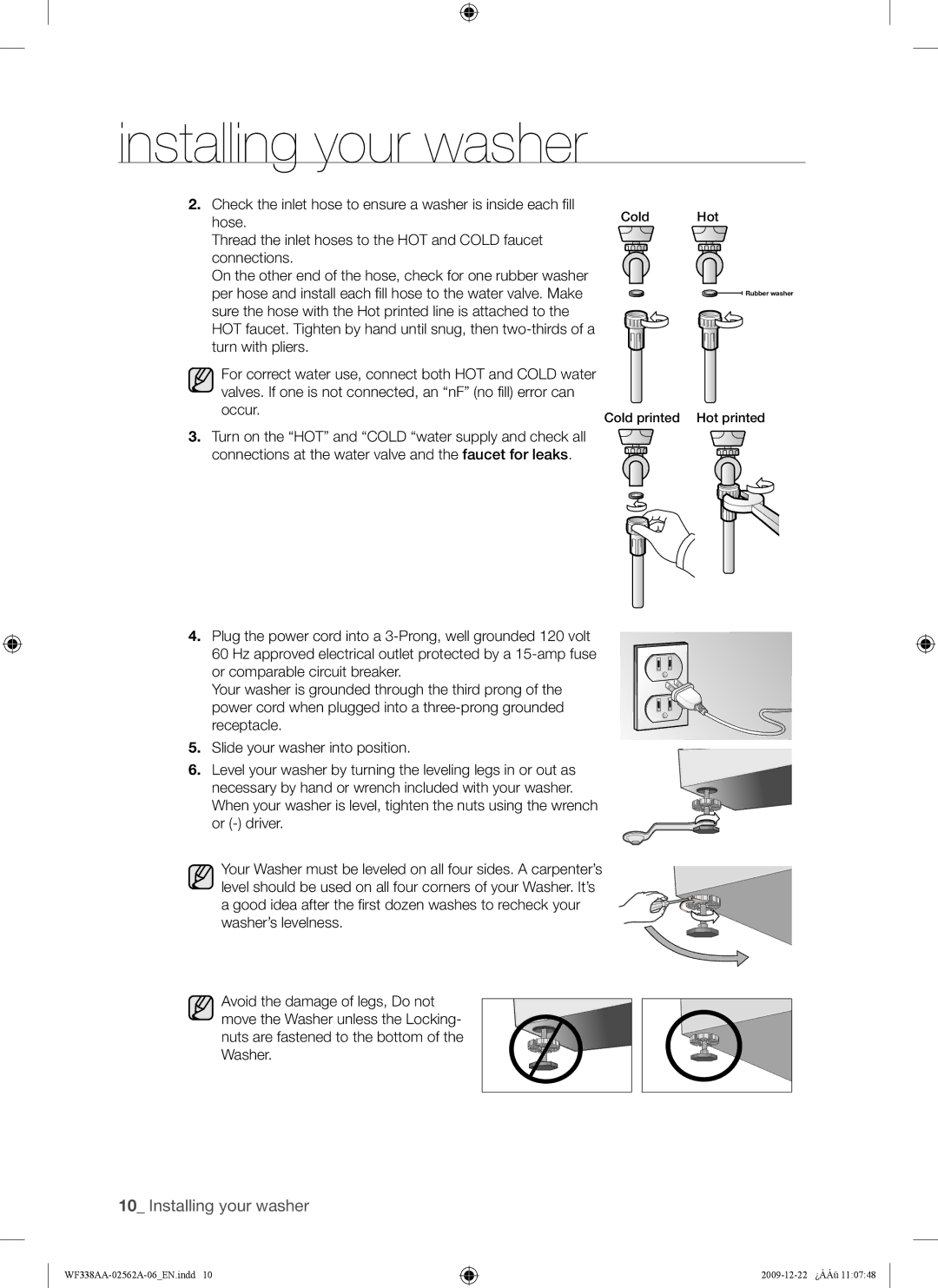 Samsung WF338AAB/XAA manual Cold Hot 