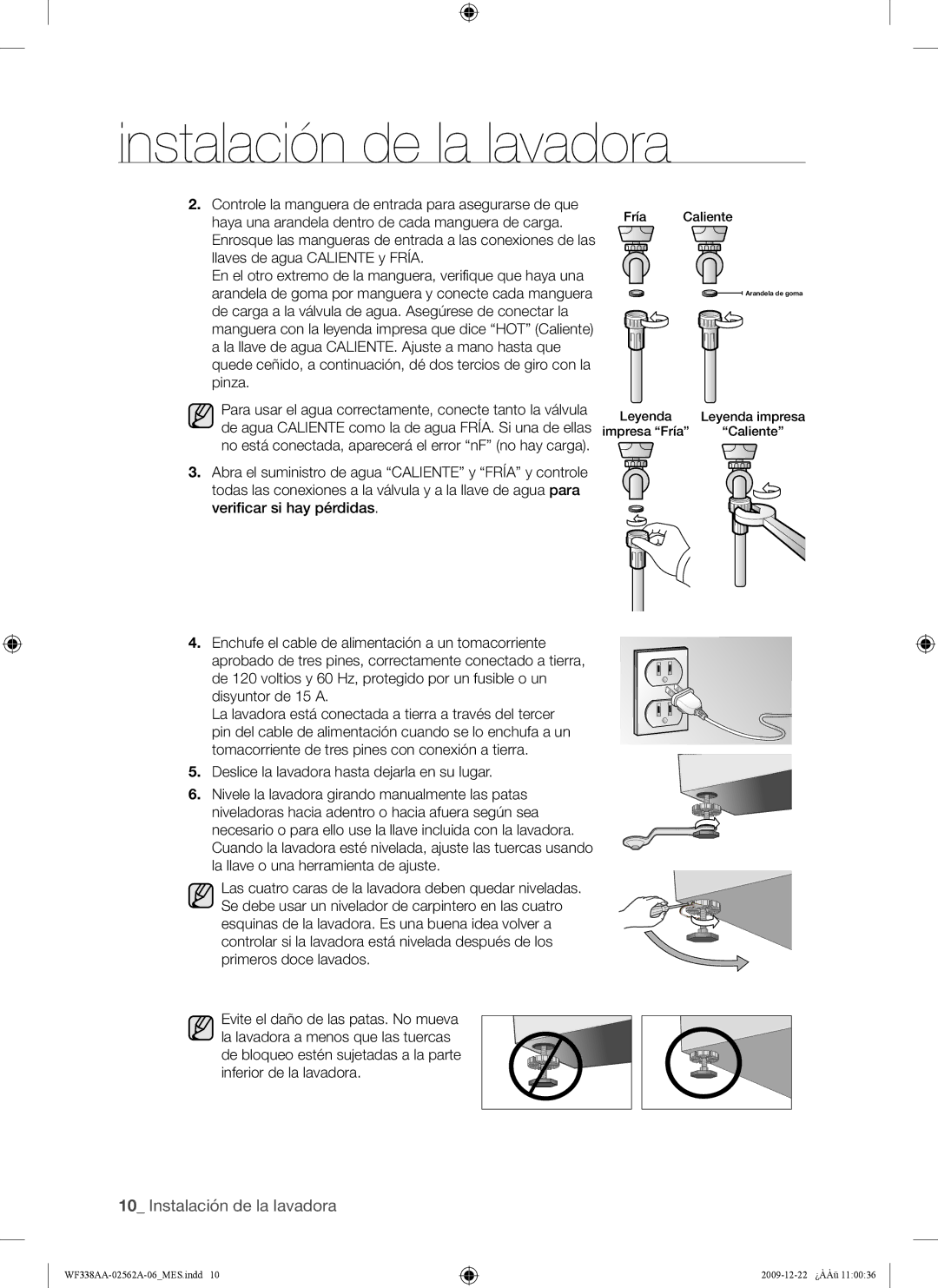 Samsung WF338AAB/XAA manual Fría Caliente 