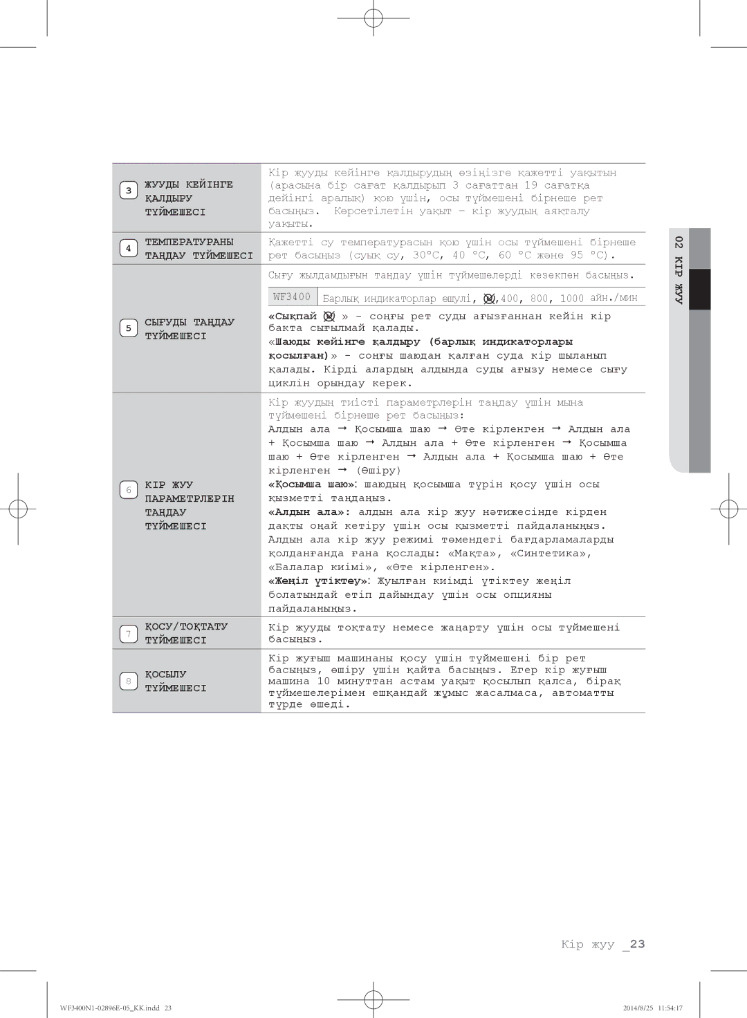 Samsung WF3400N1V/YLP, WF3400N1C/YLP manual «Сықпай, «Шаюды кейінге қалдыру барлық индикаторлары 