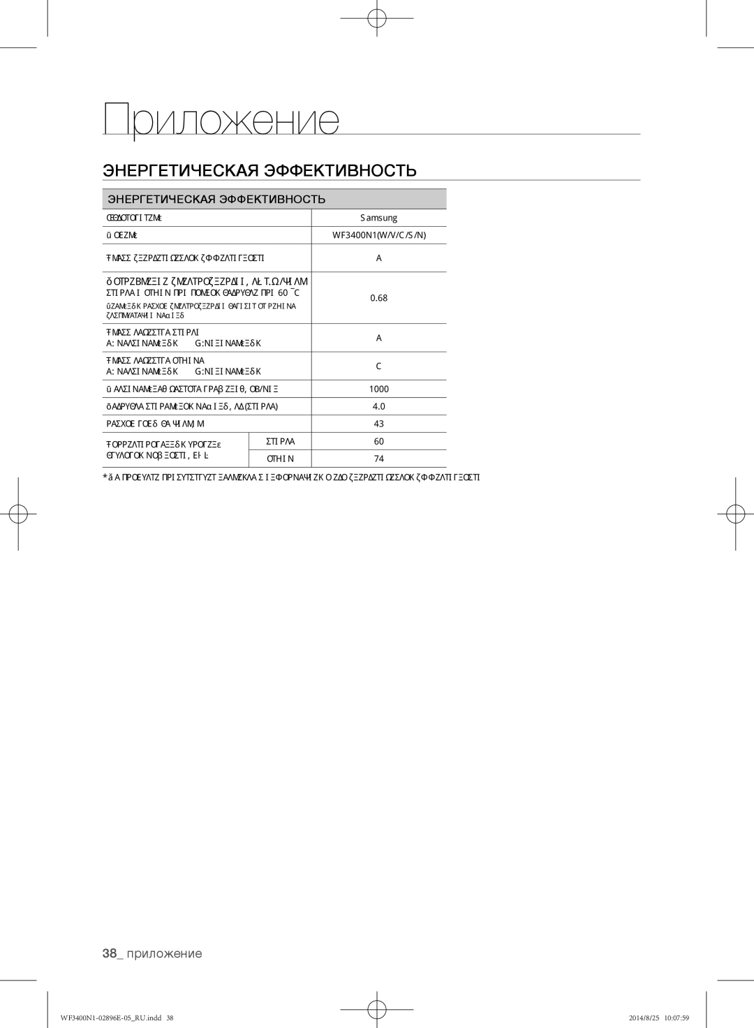 Samsung WF3400N1C/YLP, WF3400N1V/YLP manual 38 приложение, Энергетическая Эффективность 