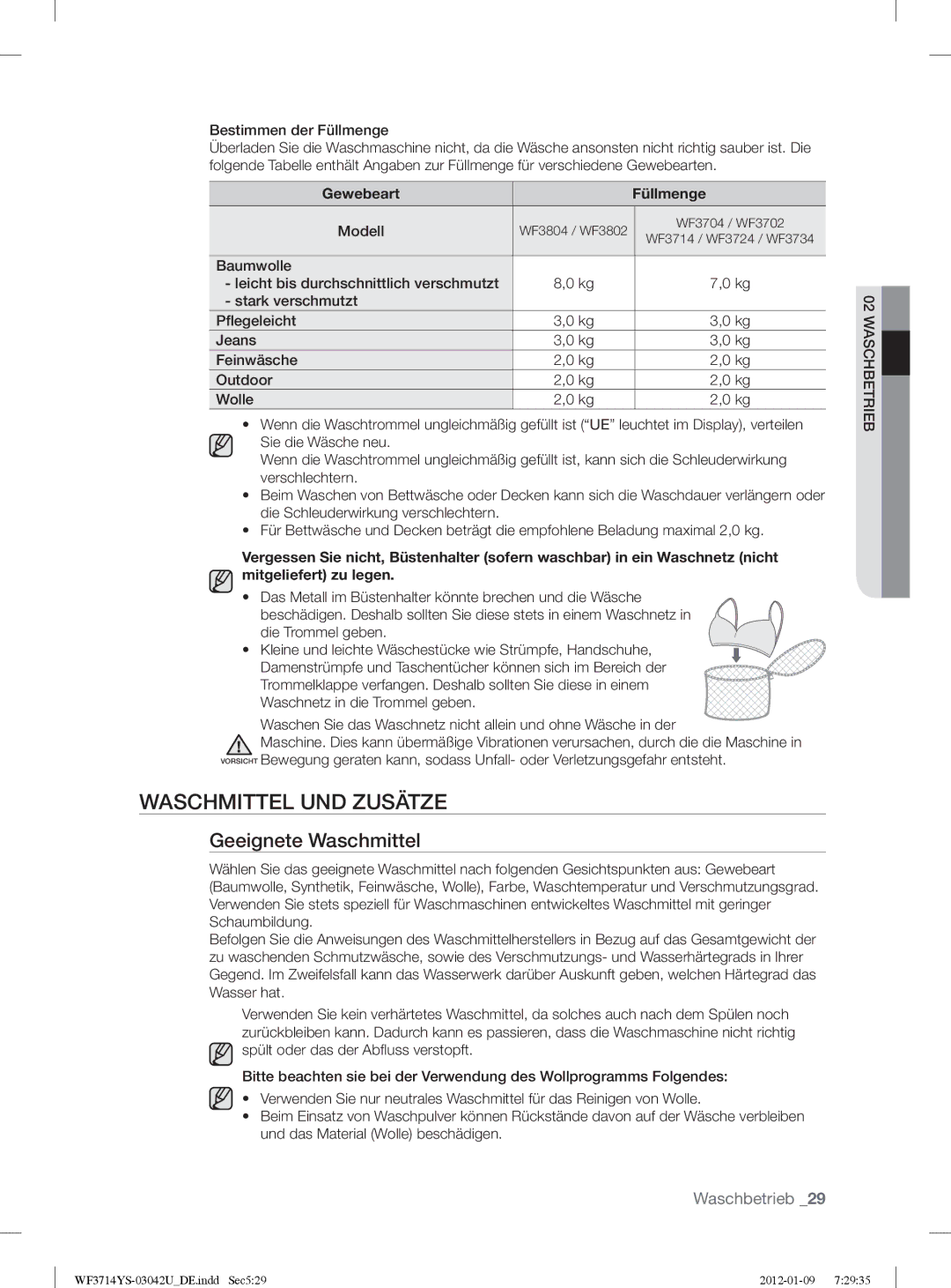 Samsung WF3854YSV2/XEG, WF3724YSV2/XEG manual Waschmittel UND Zusätze, Geeignete Waschmittel, Modell 