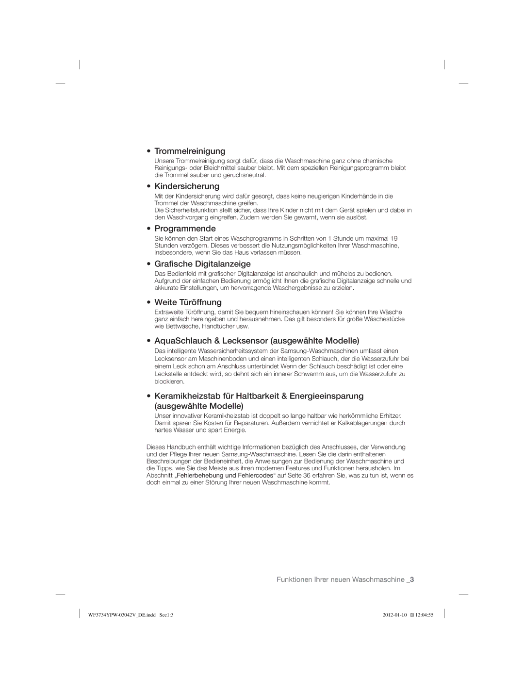 Samsung WF3884YPV2/XEG, WF3734YPW2/XEG manual Trommelreinigung 