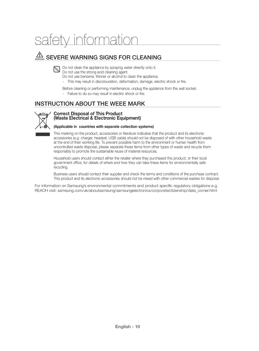 Samsung WF431ABP/XEU manual Instruction about the Weee Mark, Applicable in countries with separate collection systems 