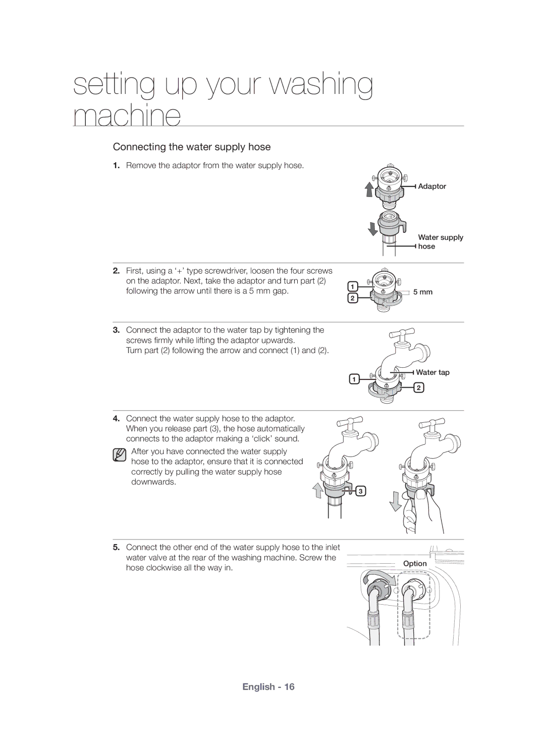 Samsung WF431ABP/XEU manual Following the arrow until there is a 5 mm gap 