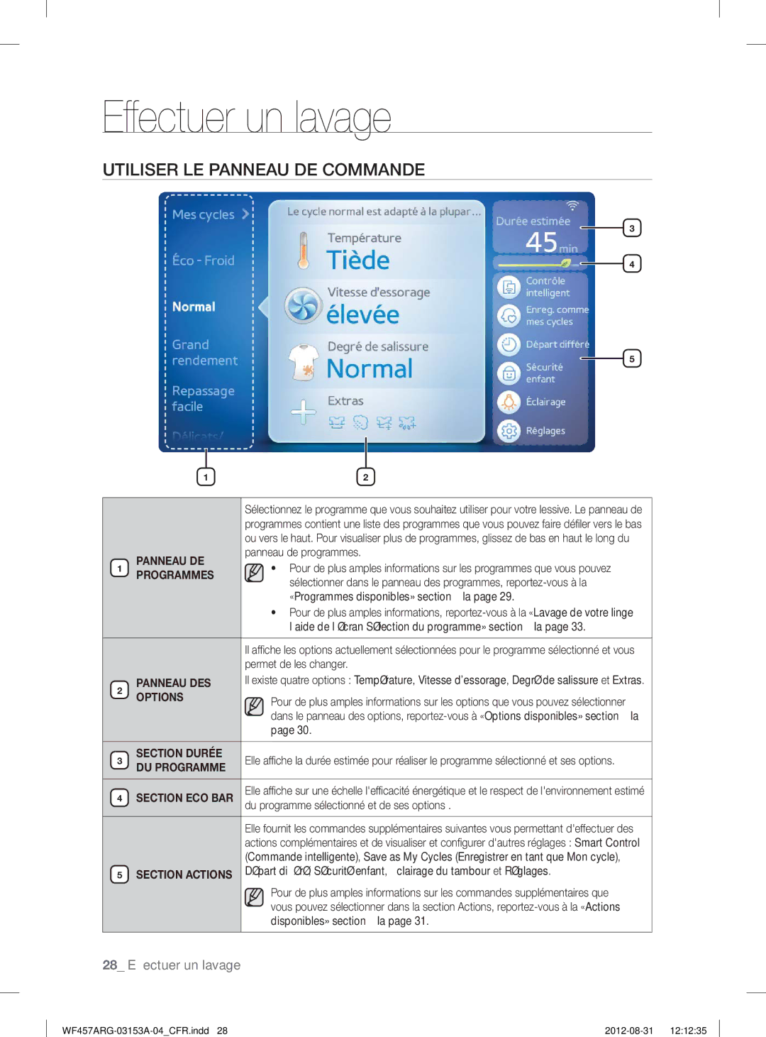 Samsung WF457ARGSGR user manual Utiliser LE Panneau DE Commande 