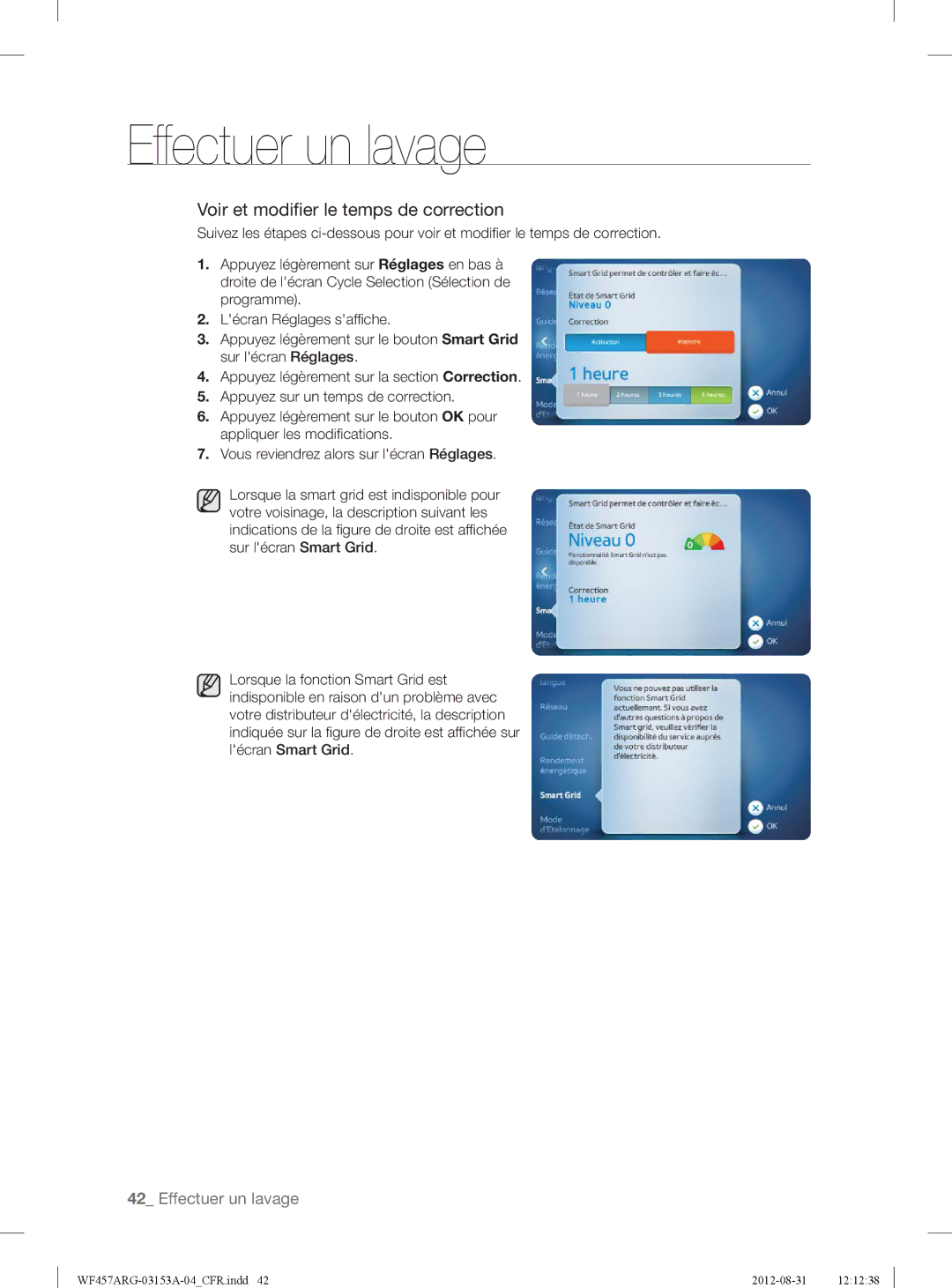 Samsung WF457ARGSGR user manual Voir et modiﬁer le temps de correction 