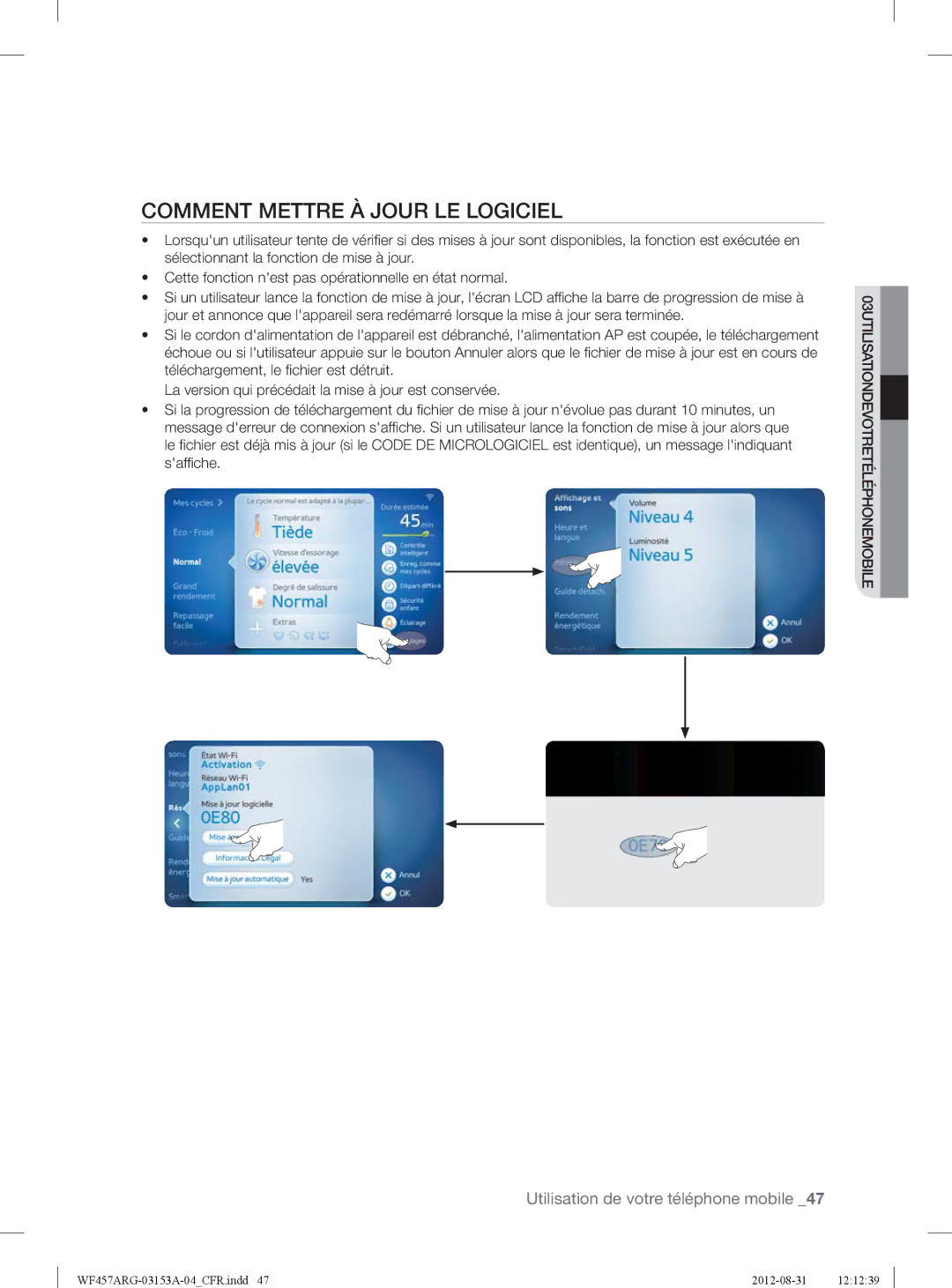 Samsung WF457ARGSGR user manual Comment Mettre À Jour LE Logiciel 