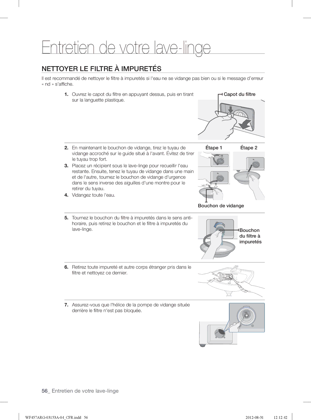 Samsung WF457ARGSGR user manual Nettoyer LE Filtre À Impuretés 