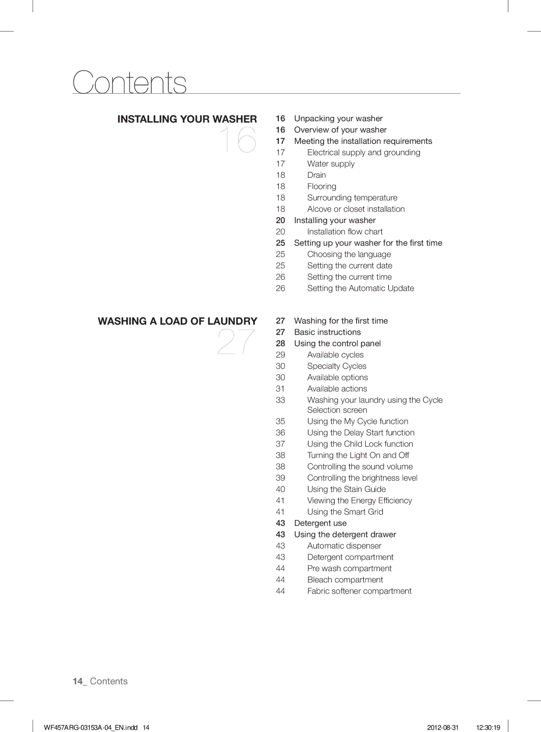 Samsung WF457ARGSGR user manual Contents 