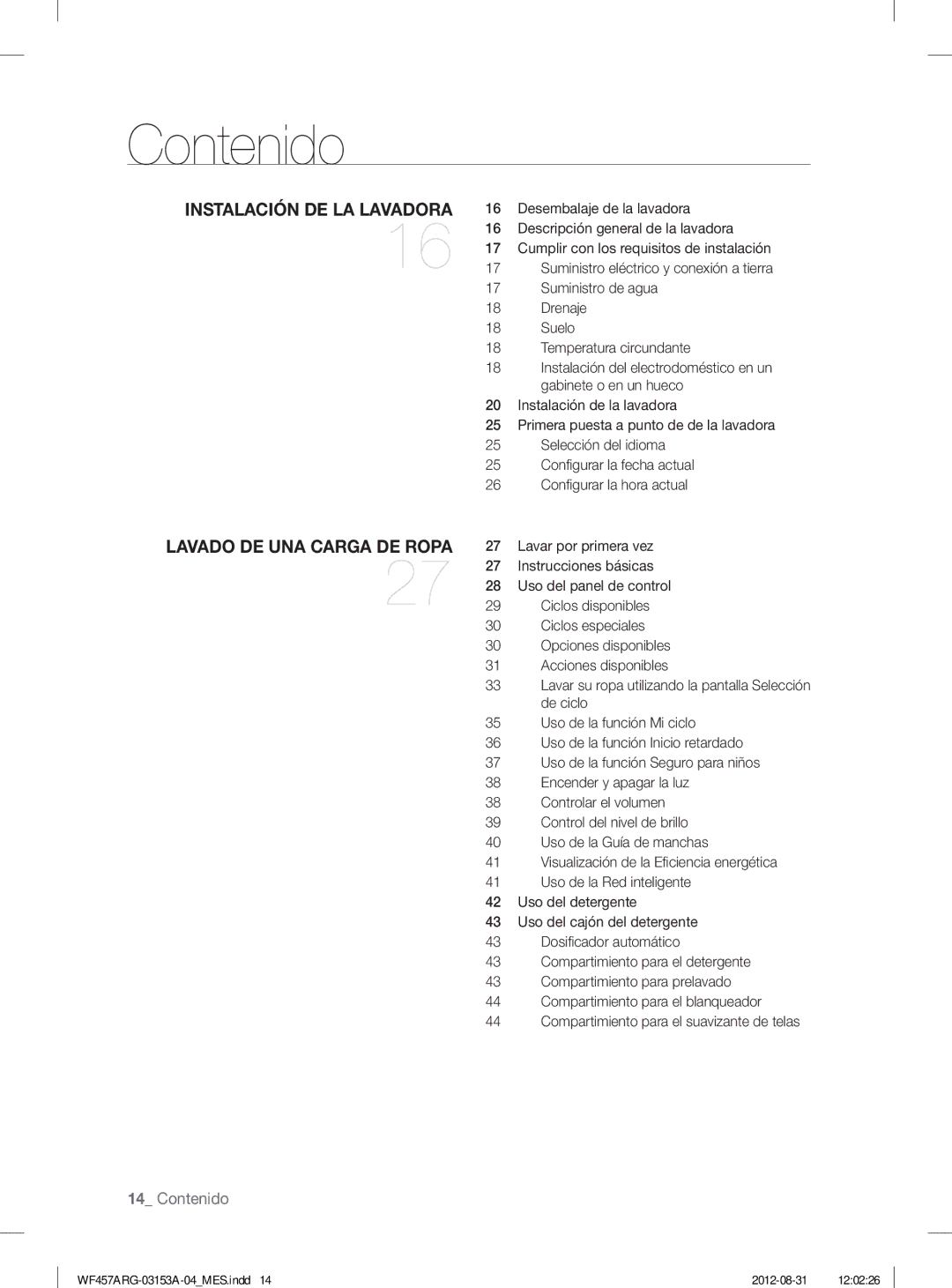 Samsung WF457ARGSGR user manual Contenido 