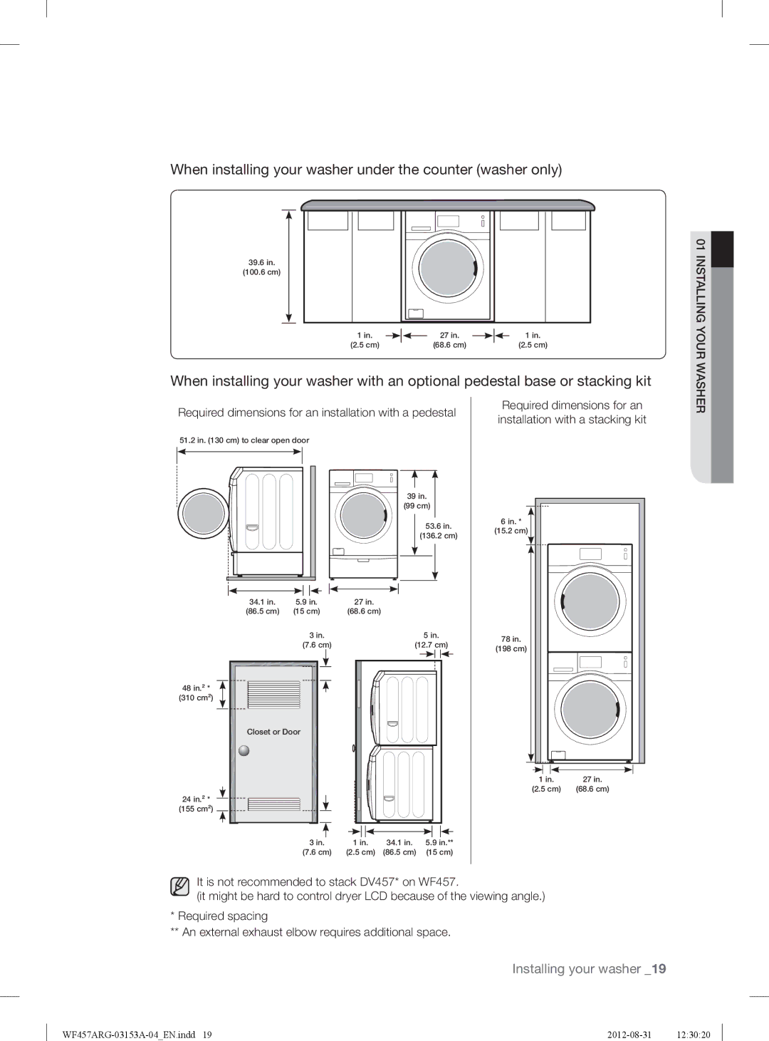 Samsung WF457ARGSGR user manual When installing your washer under the counter washer only 