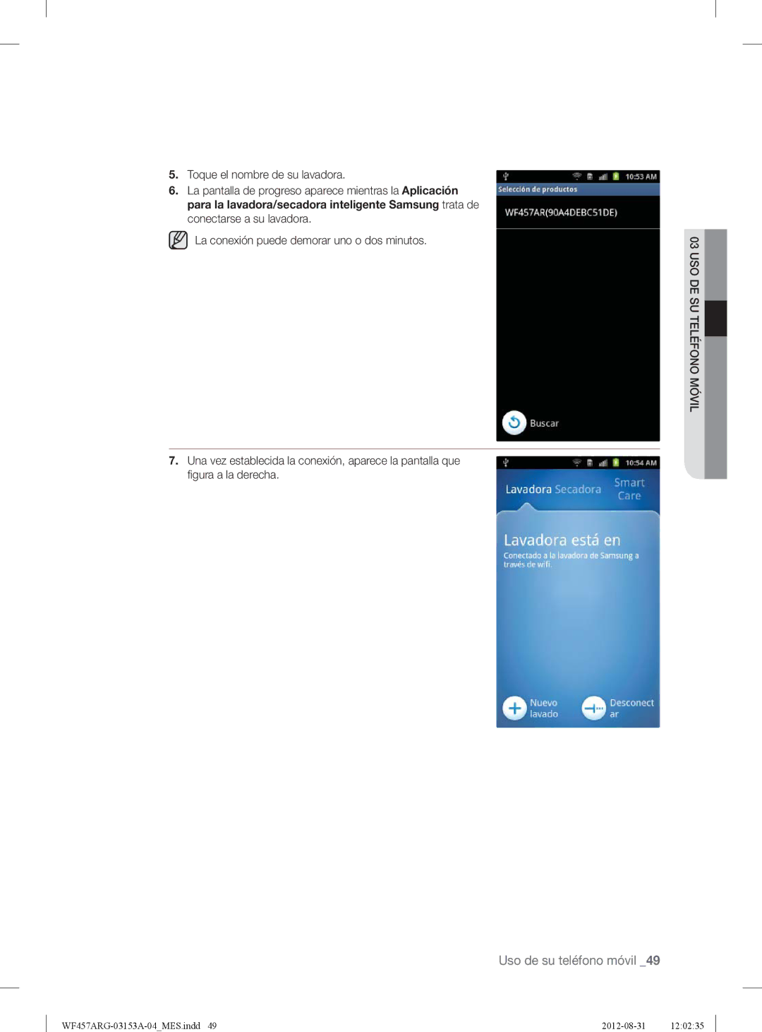 Samsung WF457ARGSGR user manual Toque el nombre de su lavadora 