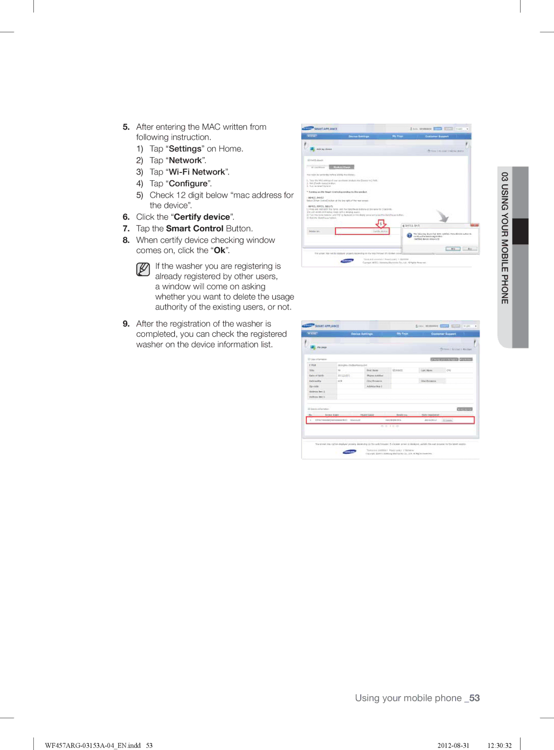 Samsung WF457ARGSGR user manual Click the Certify device 