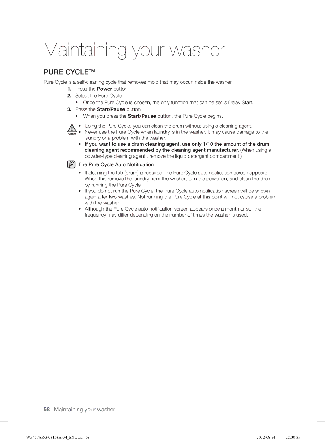 Samsung WF457ARGSGR user manual Pure Cycletm 