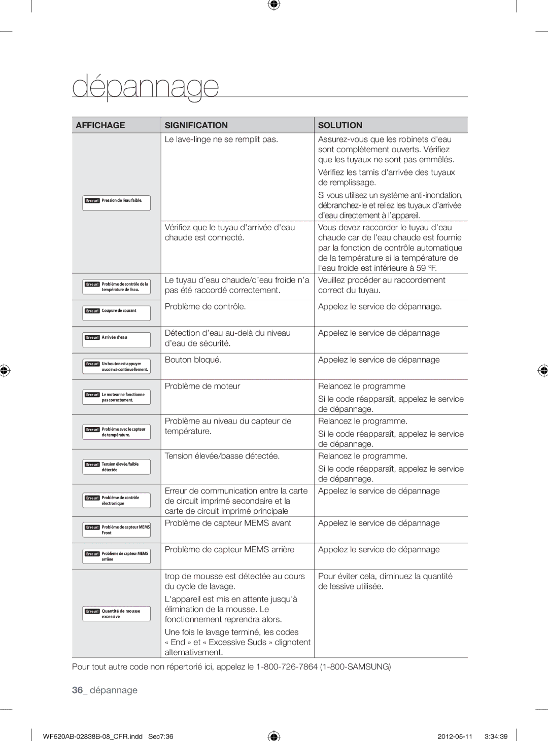 Samsung WF520ABP/XAA manual De remplissage, ’eau directement à l’appareil, Leau froide est inférieure à 59 ºF, Température 