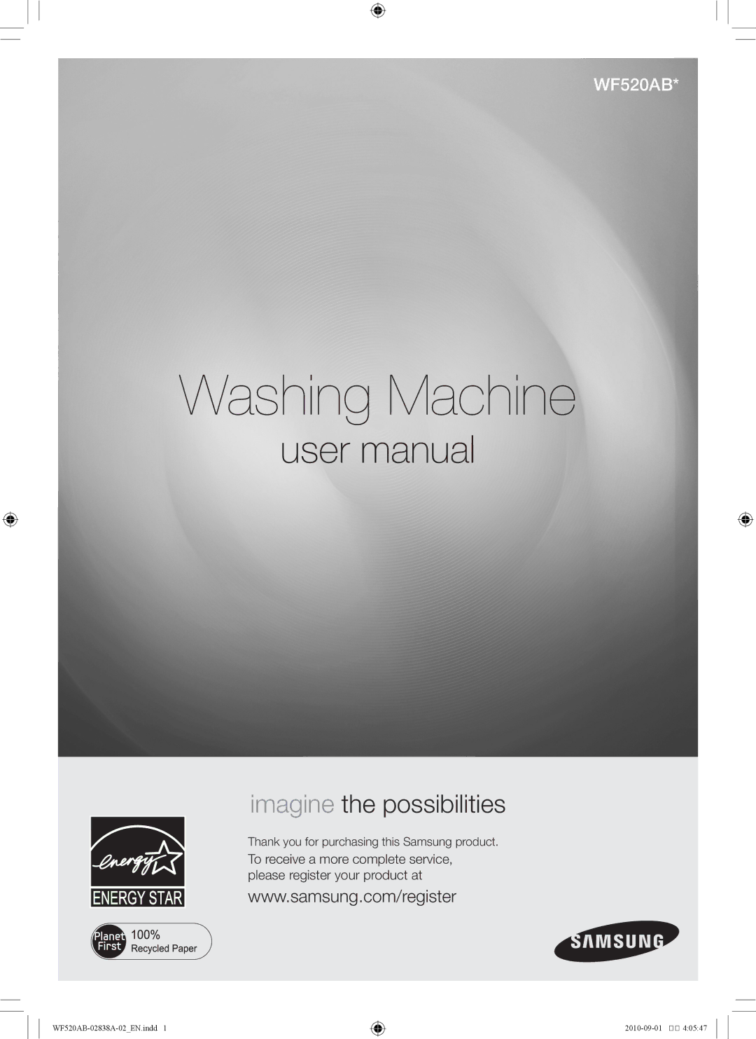 Samsung WF520ABP/XAA manual Washing Machine 