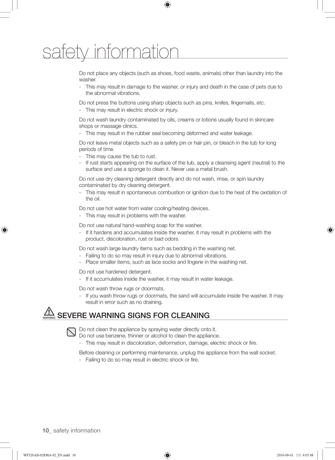 Samsung WF520ABP/XAA manual Safety information 