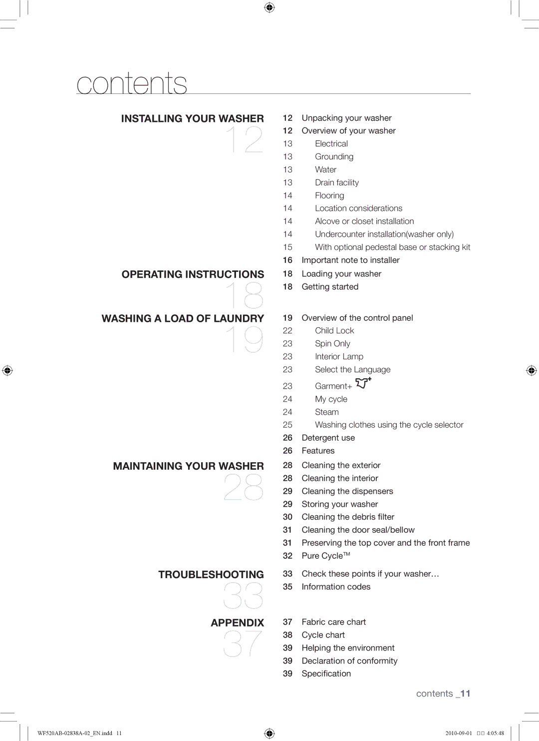 Samsung WF520ABP/XAA manual Contents 