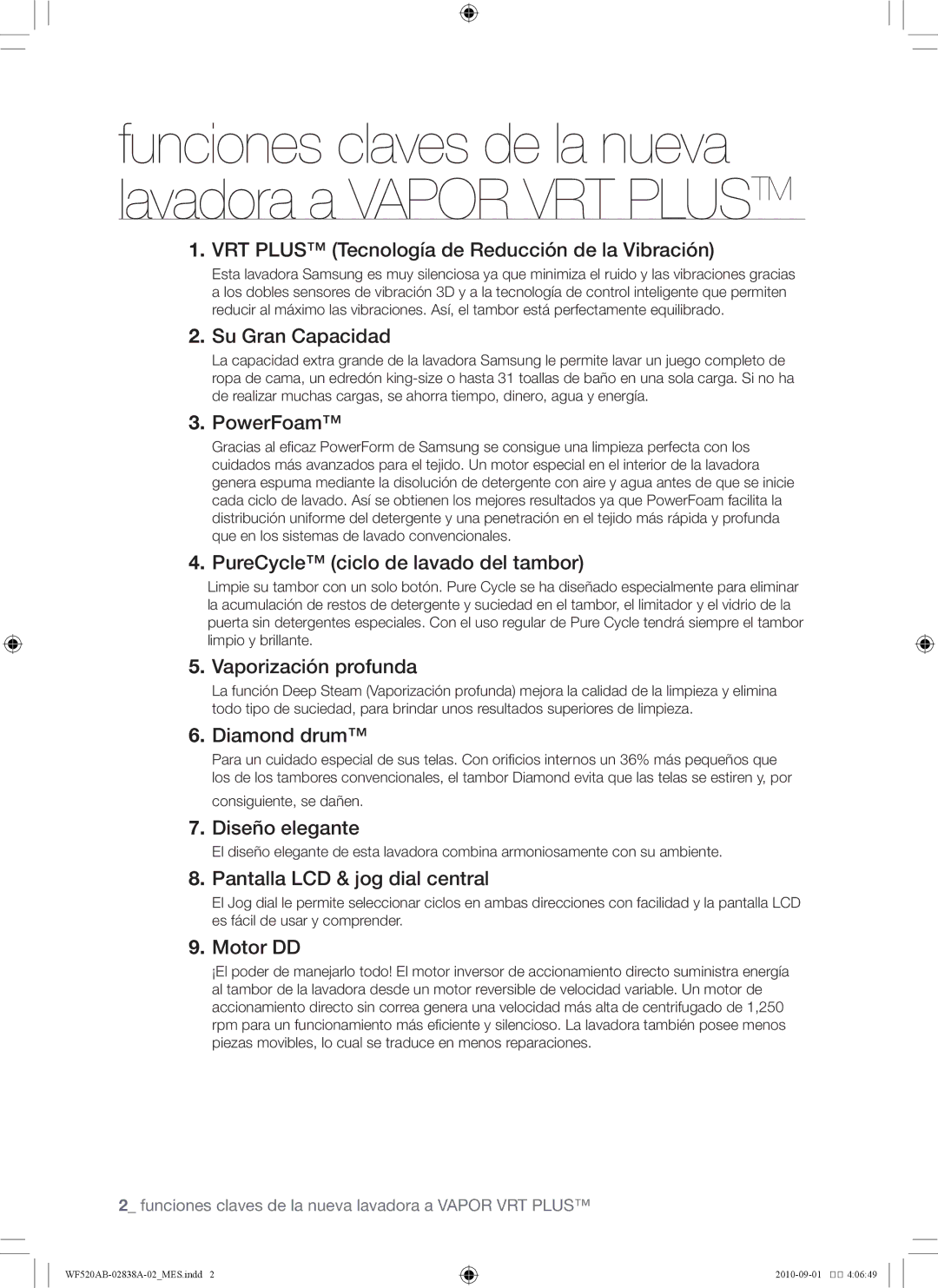 Samsung WF520ABP/XAA VRT Plus Tecnología de Reducción de la Vibración, Su Gran Capacidad, Vaporización profunda, Motor DD 