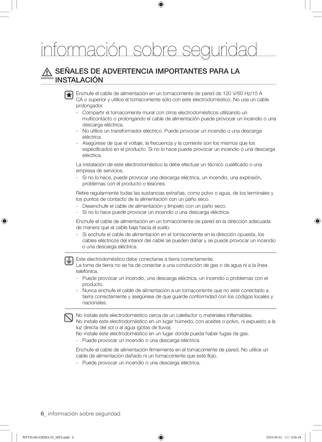 Samsung WF520ABP/XAA manual Señales DE Advertencia Importantes Para LA 