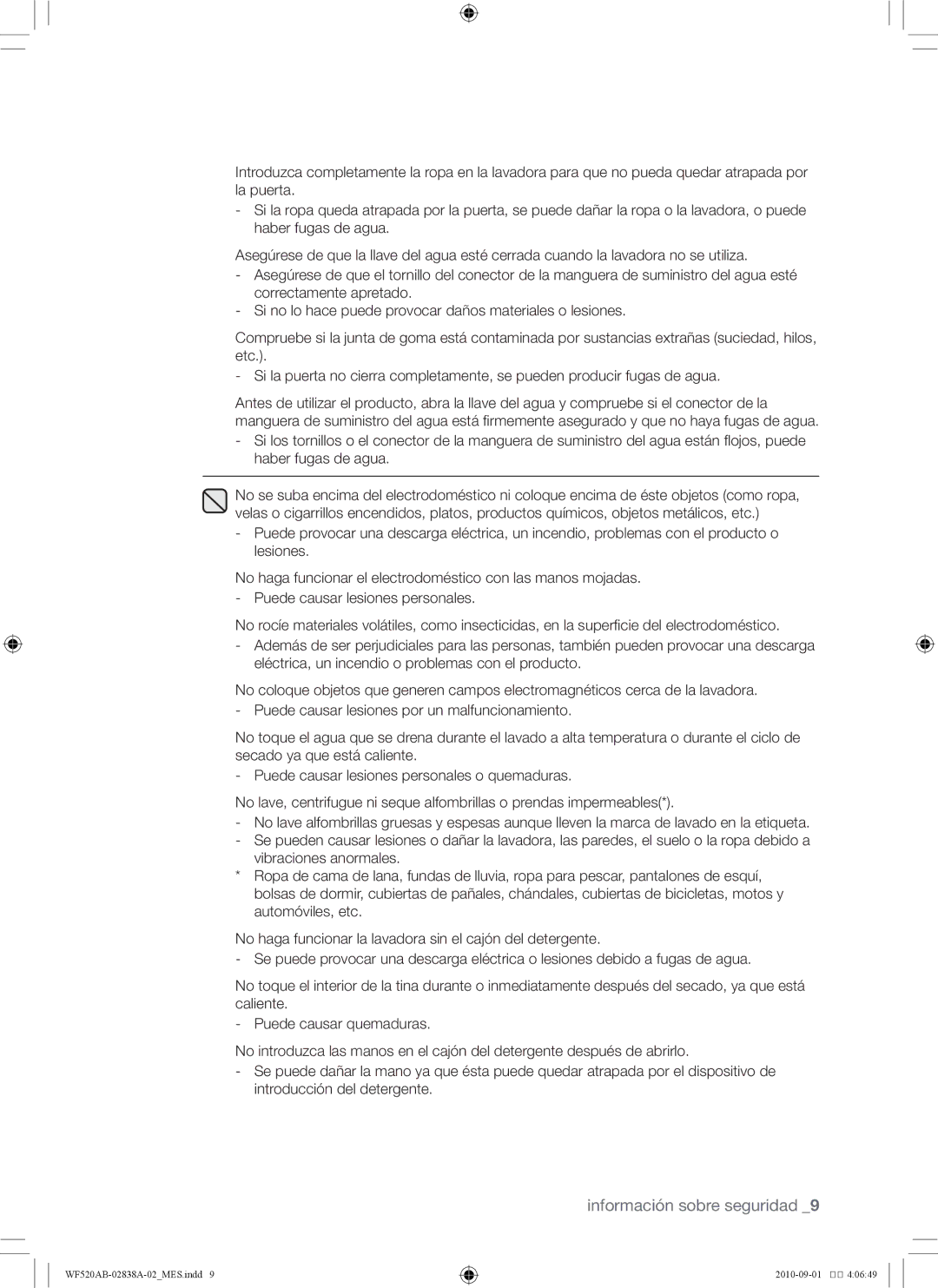 Samsung WF520ABP/XAA manual Información sobre seguridad 