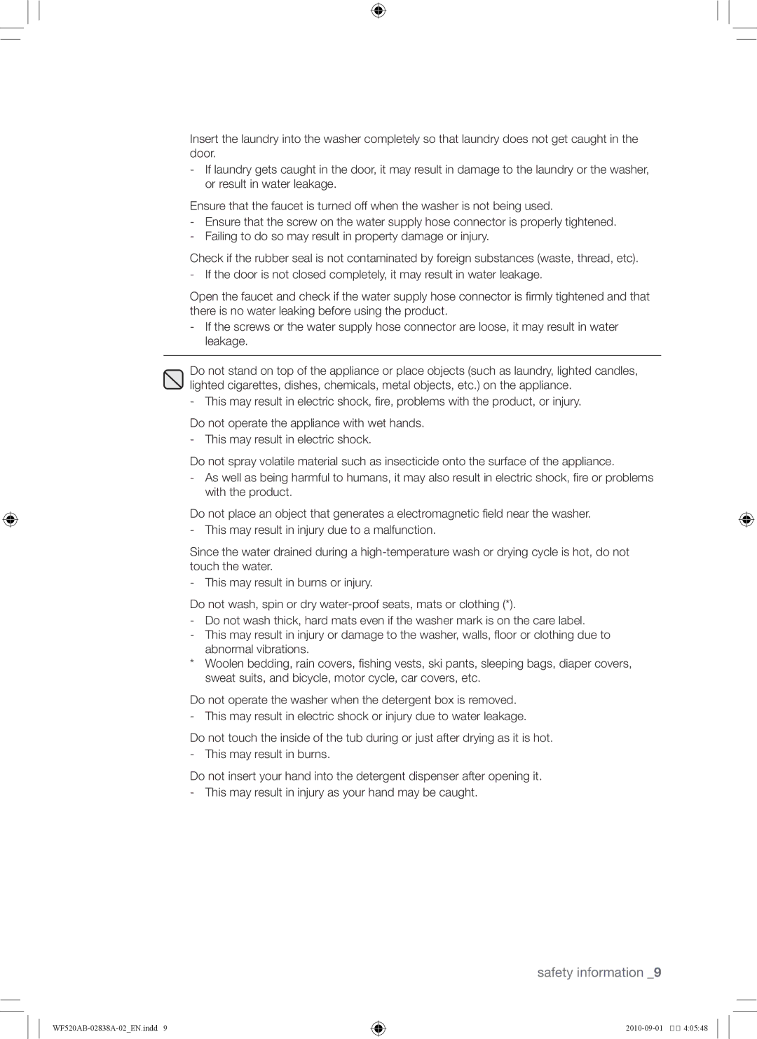 Samsung WF520ABP/XAA manual Safety information 