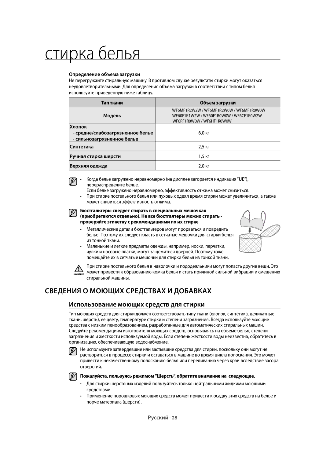 Samsung WF60F1R1W2WDLP manual Сведения О Моющих Средствах И Добавках, Использование моющих средств для стирки, Хлопок 