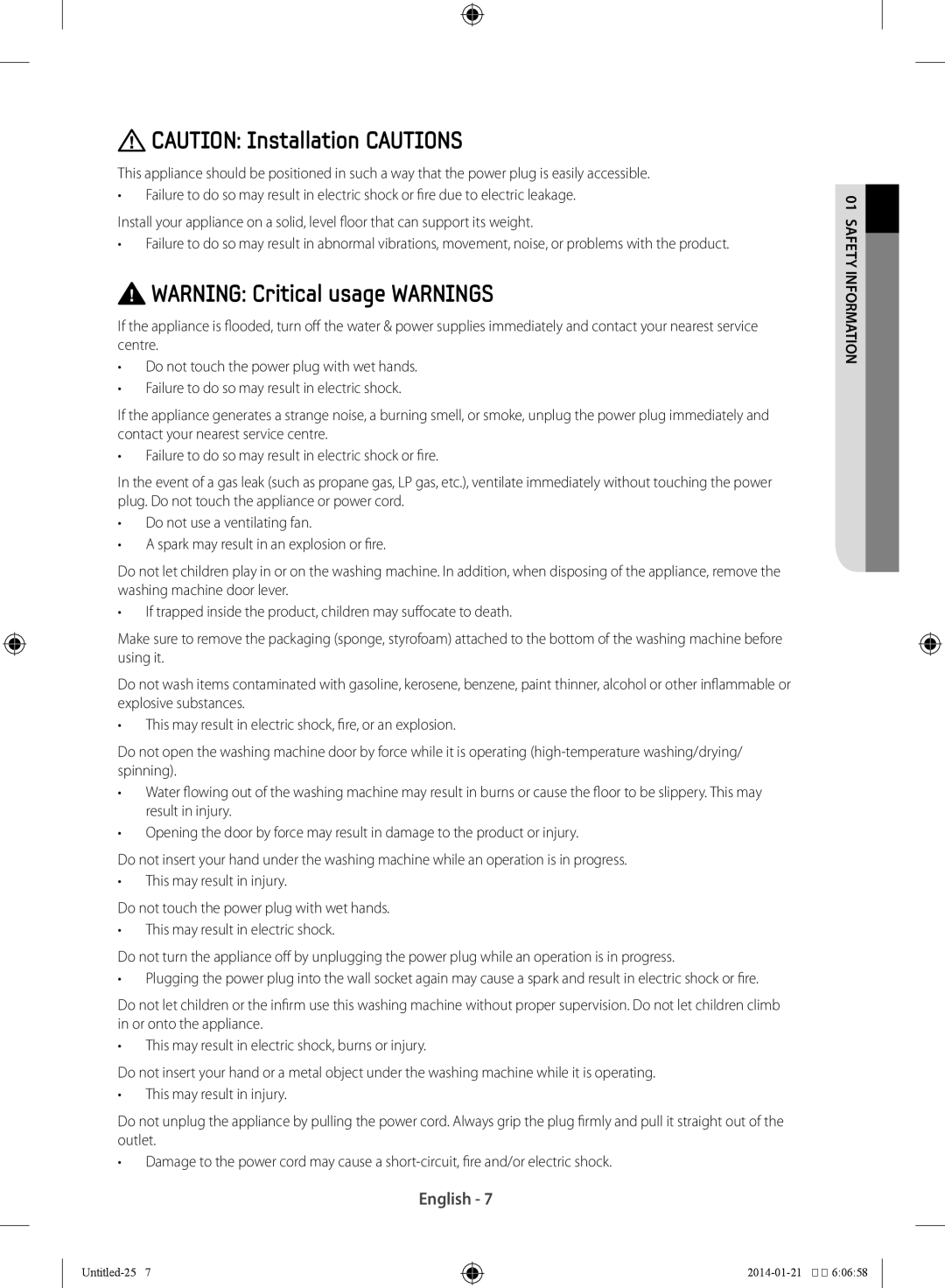 Samsung WF70F5E0N2W/LE, WF60F4E0W0W/LE, WF60F4E0N2W/LE, WF60F4E0N0W/LE manual English 