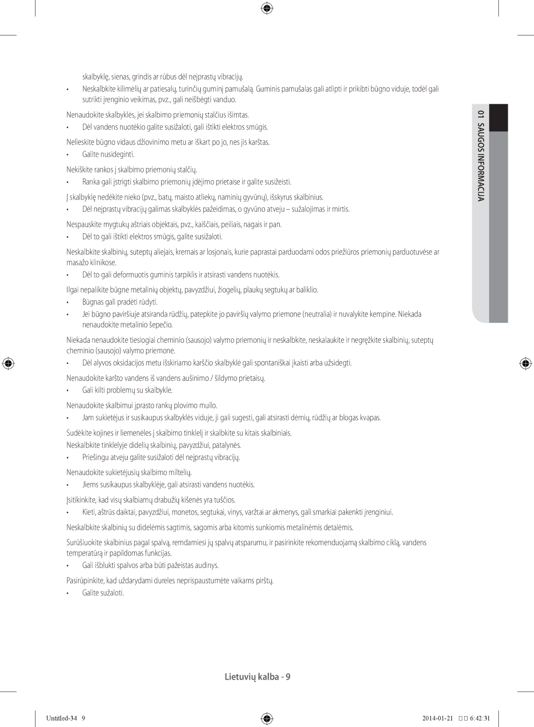 Samsung WF70F5E0N2W/LE, WF60F4E0W0W/LE, WF60F4E0N2W/LE, WF60F4E0N0W/LE manual Lietuvių kalba 