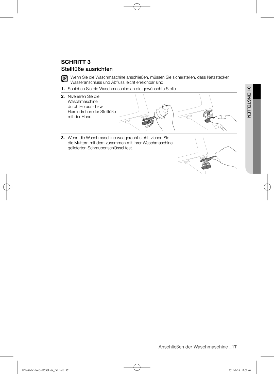 Samsung WF6604NHWG/XEG, WF6612NHWG/XEG, WF6614NHWG/XEG manual Stellfüße ausrichten 