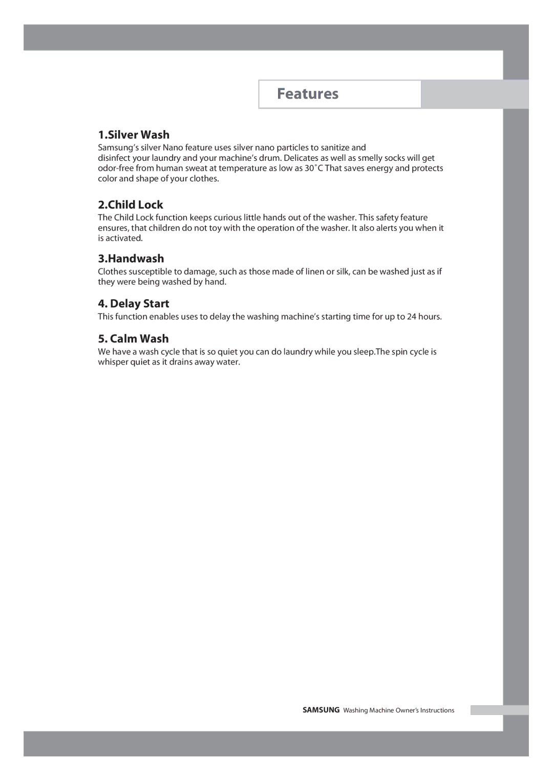 Samsung WF6602S7CF/YL, WF6702S7CF/YL manual Features 