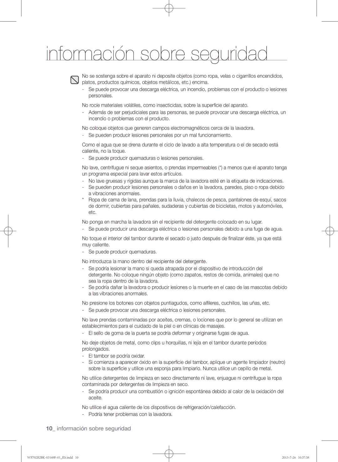 Samsung WF700B4BKWQ/EC, WF702B2BKWQ/EC, WF700B2BKWQ/EC manual Información sobre seguridad 