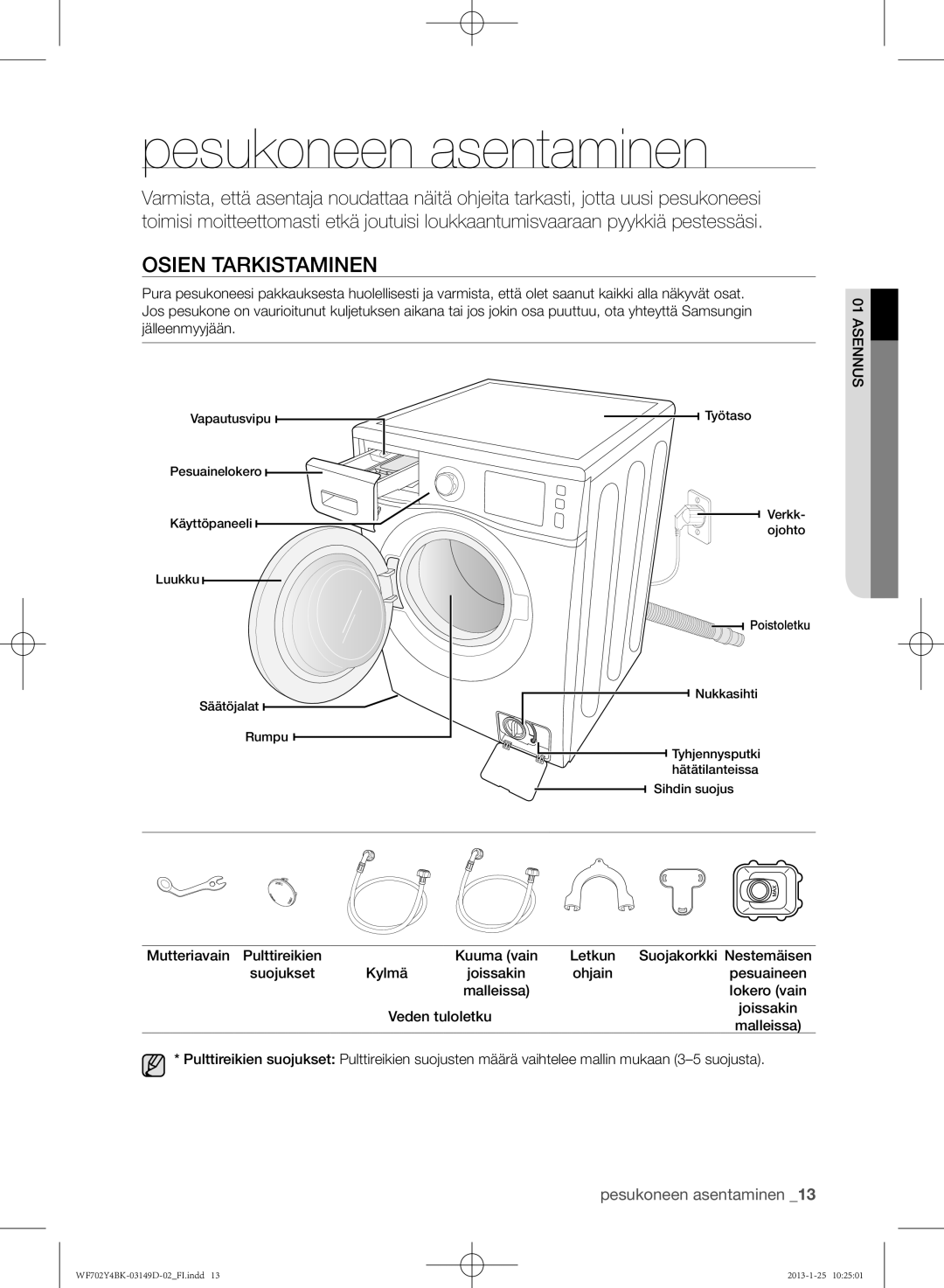 Samsung WF600B4BKWQ/EE, WF702B4BKWQ/EE Pesukoneen asentaminen, Osien tarkistaminen, Ohjain, Lokero vain, Veden tuloletku 