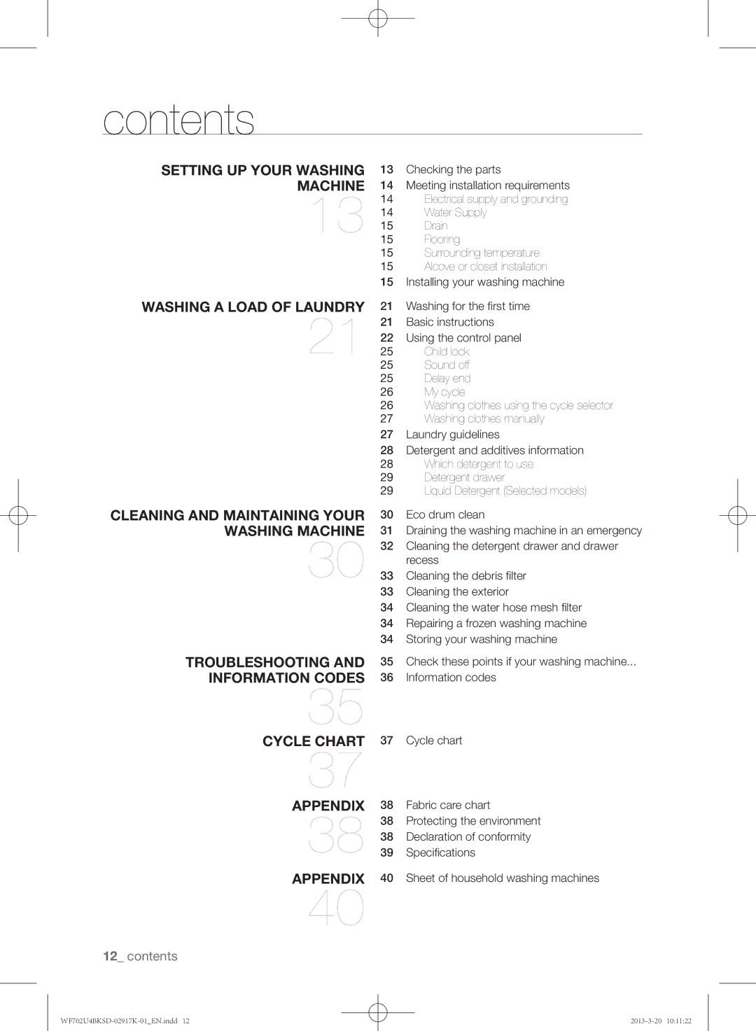 Samsung WF702U4BKSD/SG manual Contents 